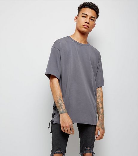 Dark Grey Lace Up Side T-Shirt | New Look