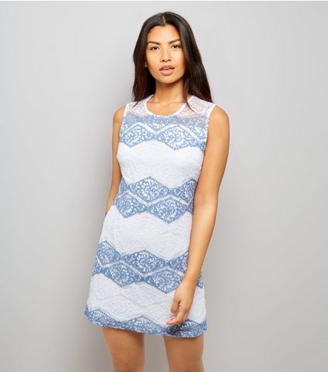Mela White Zig Zag Stripe Lace Dress | New Look