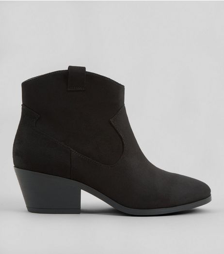 Wide Fit Black Suedette Western Boots | New Look