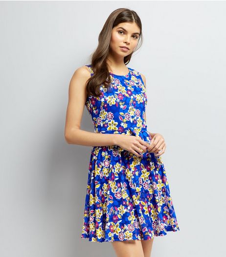 Mela Blue Floral Print Tie Waist Dress | New Look