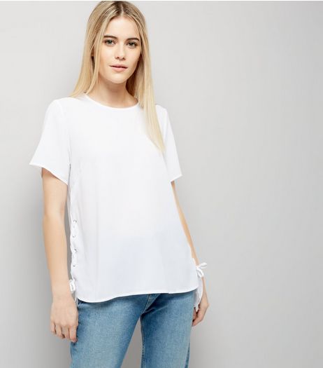 White Lace Up Side T-Shirt | New Look