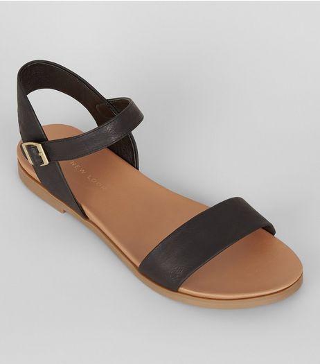 Wide Fit Black Open Toe Sandals | New Look