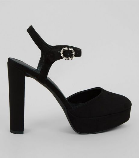 Black Suedette Platform Court Shoes | New Look