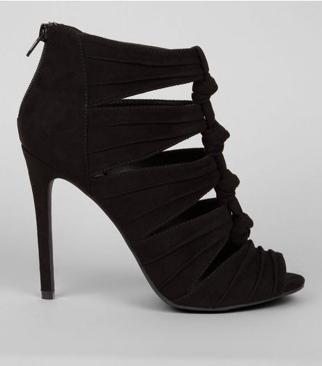 Black Suedette Knot Front Heeled Sandals | New Look