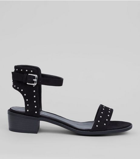 Black Suedette Stud Detail Sandals | New Look