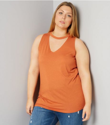 Curves Orange Choker Neck Tank Top | New Look