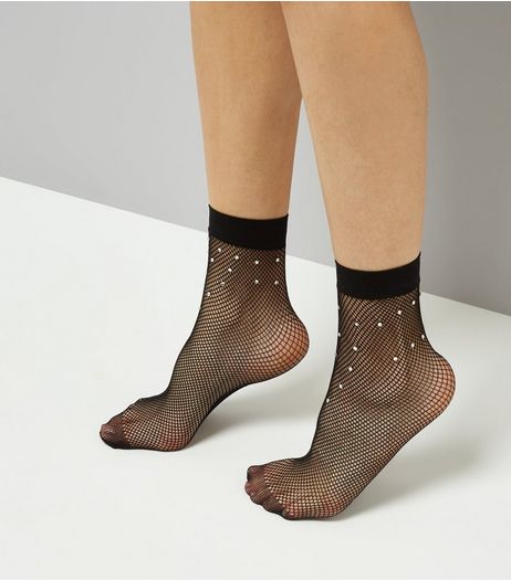 Black Diamante Embellished Fishnet Socks | New Look