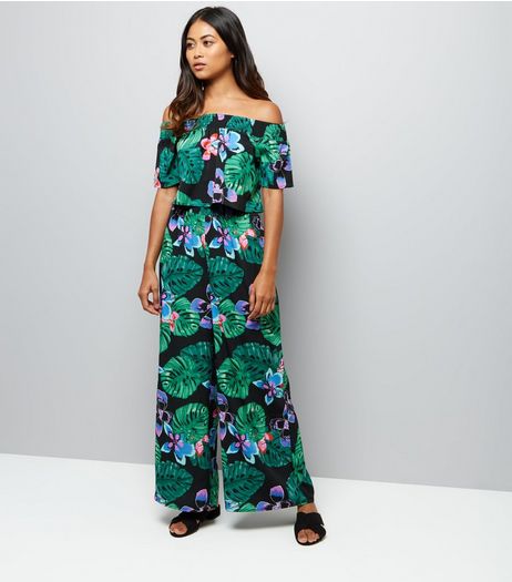 Petite Black Tropical Print Wide Leg Trousers | New Look