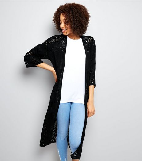 Black Crochet Maxi Cardigan | New Look