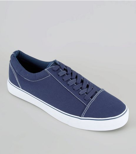 Blue Contrast Stitch Trainers | New Look