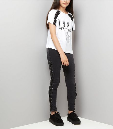 Teens Black Lattice Side Skinny Jeans | New Look