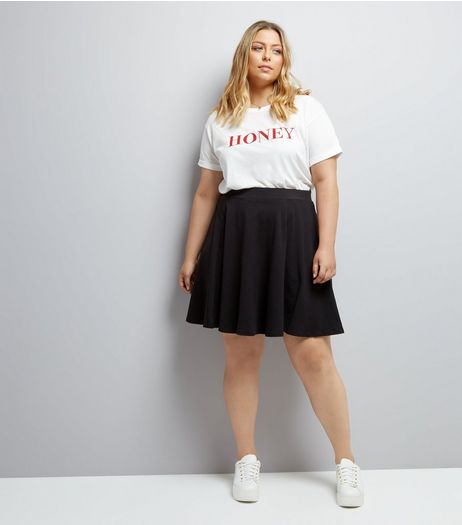 Curves Black High Waist Skater Skirt | New Look