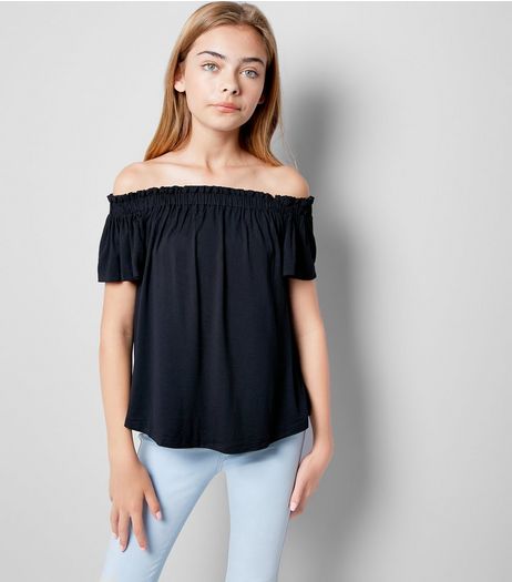 Teens Black Bardot Neck Top | New Look