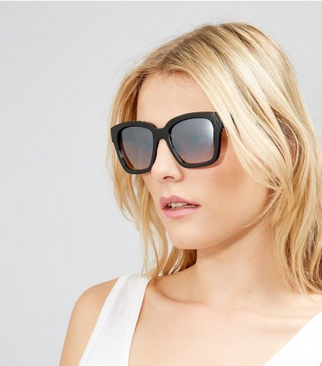 Black Diamante Embellished Mirrored Sunglasses | New Look