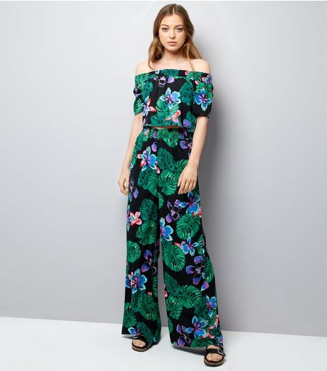 Tall Black Floral Tropical Print Trousers | New Look