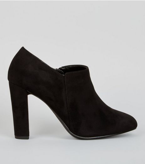 Wide Fit Black Suedette Block Heel Shoe Boots | New Look