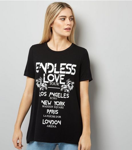 Black Endless Love Print T-Shirt | New Look