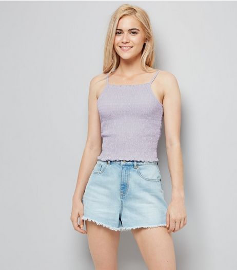 Pale Blue Shirred Crop Cami Top | New Look