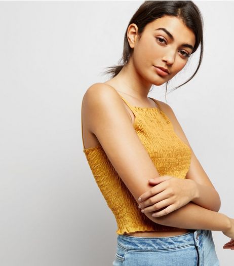 Yellow Shirred Crop Cami Top | New Look