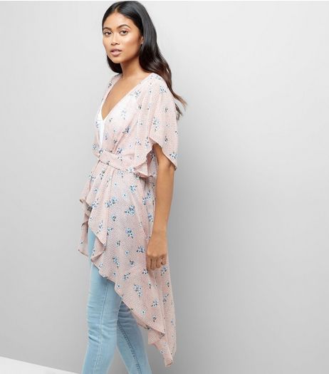 Petite Pink Floral Print Waterfall Hem Kimono | New Look