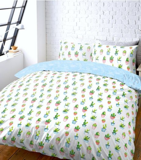 White Cactus Print Double Duvet Set | New Look
