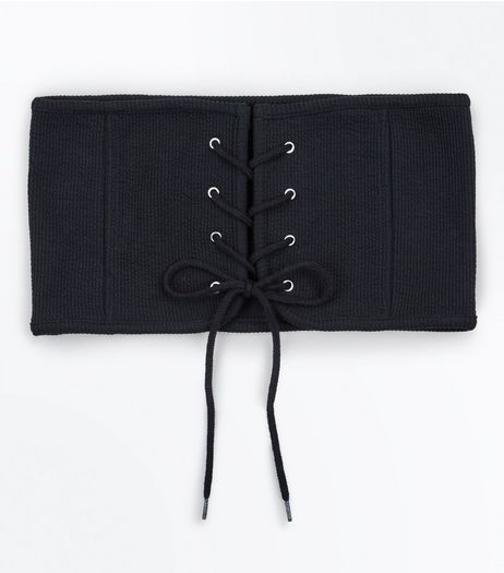 Black Ribbed Lace Up Corset Belt | New Look