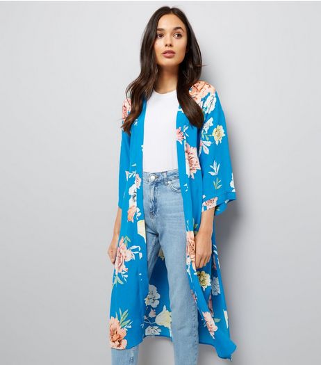 Blue Floral Print Maxi Kimono | New Look