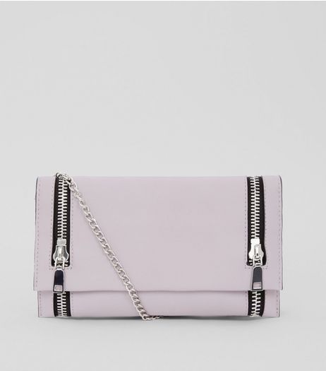 Lilac Double Zip Foldover Clutch | New Look