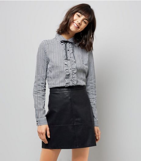 Blue Vanilla Black Gingham Frill Bow Neck Shirt | New Look