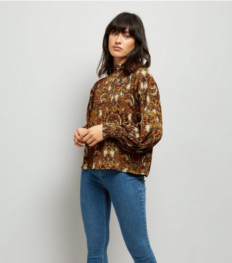 Blue Vanilla Yellow Floral Shirred Detail Top | New Look