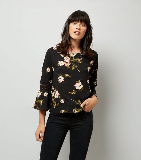 Blue Vanilla Black Lace Sleeve Detail Top | New Look