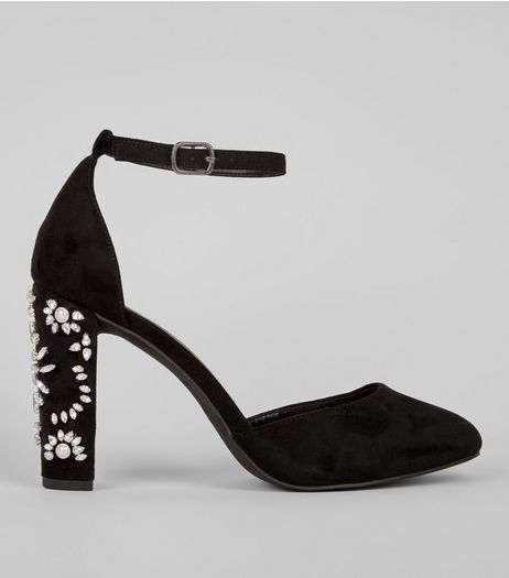 Wide Fit Black Embellished Heels | New Look