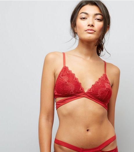 Red Lace Strappy Bralet | New Look