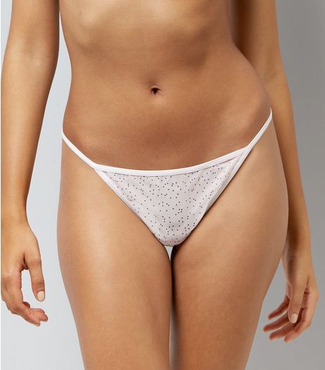 3 Pack White Spot Mesh Thongs | New Look