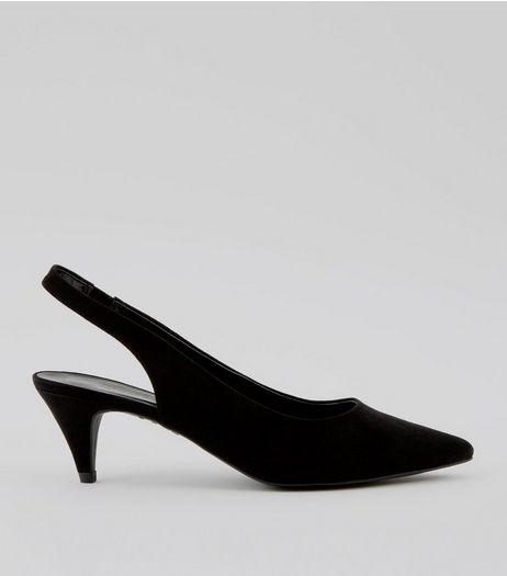 Black Suedette Sling Back Cone Heels | New Look