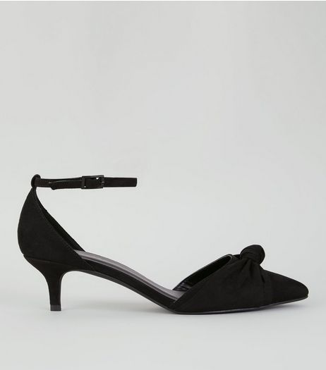 Black Suedette Knot Front Kitten Heels | New Look
