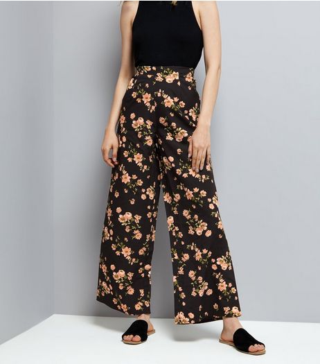 Innocence Black Floral Wide Leg Trousers | New Look