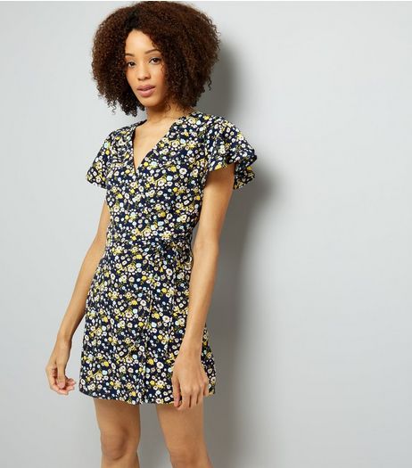 Cameo Rose Navy Floral Print Wrap Dress | New Look