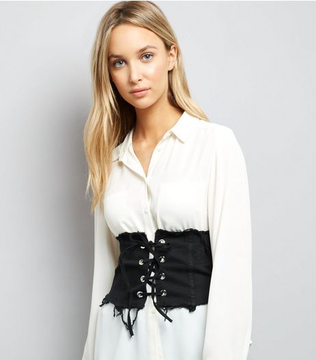 Cameo Rose Black Frayed Corset Belt | New Look