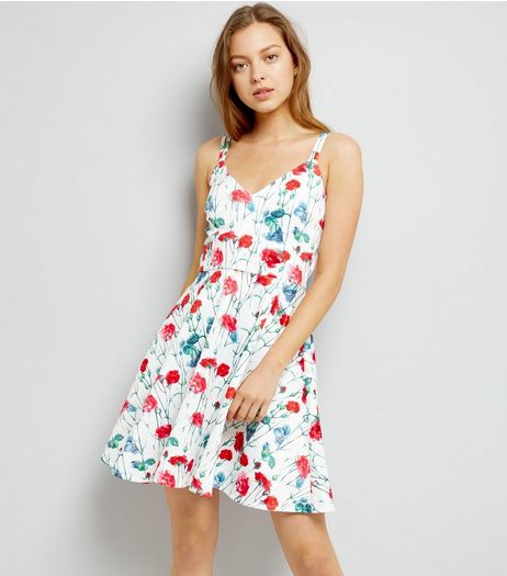 Mela White Floral Print Scuba Skater Dress | New Look