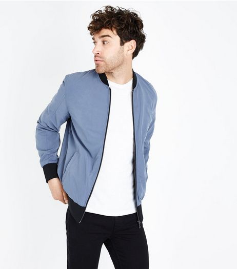 Pale Blue Contrast Trim Bomber Jacket | New Look
