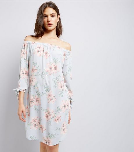 Tall Light Blue Floral Print Bardot Dress | New Look