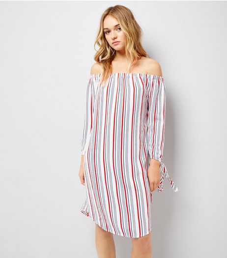 Tall White Stripe Bardot Dress | New Look