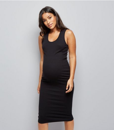 Maternity Black Lattice Back Bodycon Midi Dress | New Look