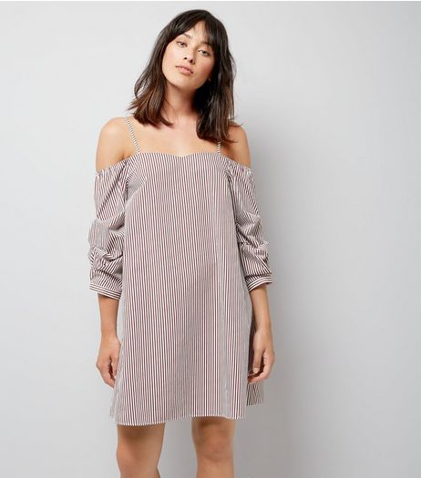 Red Stripe Gathered Sleeve Dress | New Look