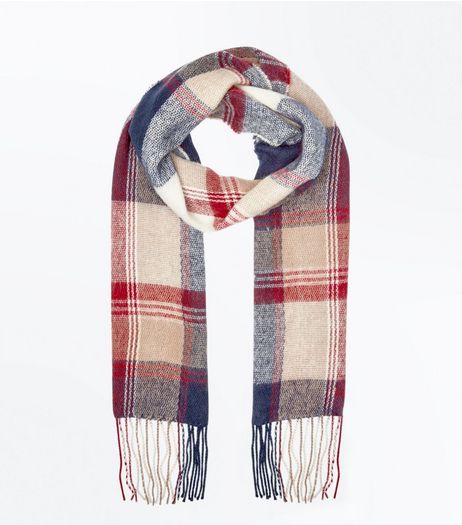 Red Check Fringed Scarf | New Look