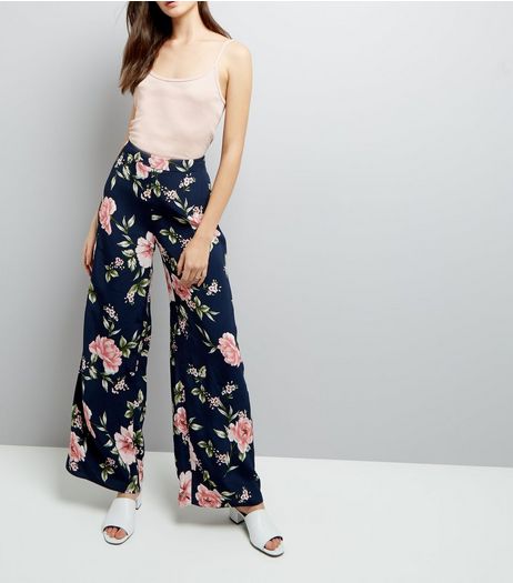 Blue Floral Print Wide Leg Trousers | New Look