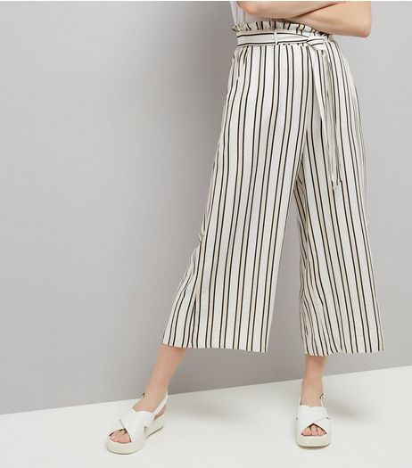White Stripe Paperbag Cropped Trousers | New Look