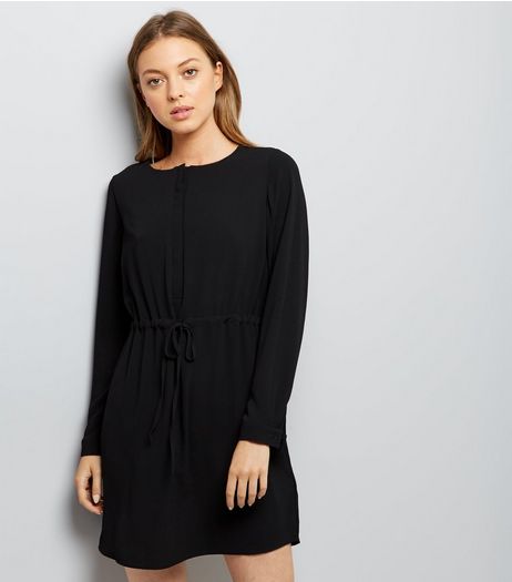 Black Grandad Collar Dress | New Look