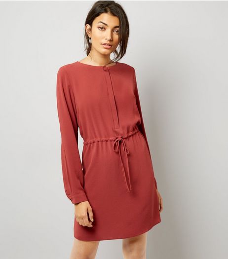 Light Brown Grandad Collar Dress | New Look